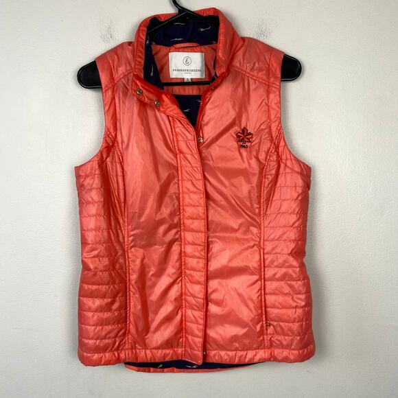Fairway & Greene Ladies Coral Puffer Vest Golf Full Zip Snap Pockets Size Medium - Picture 1 of 11
